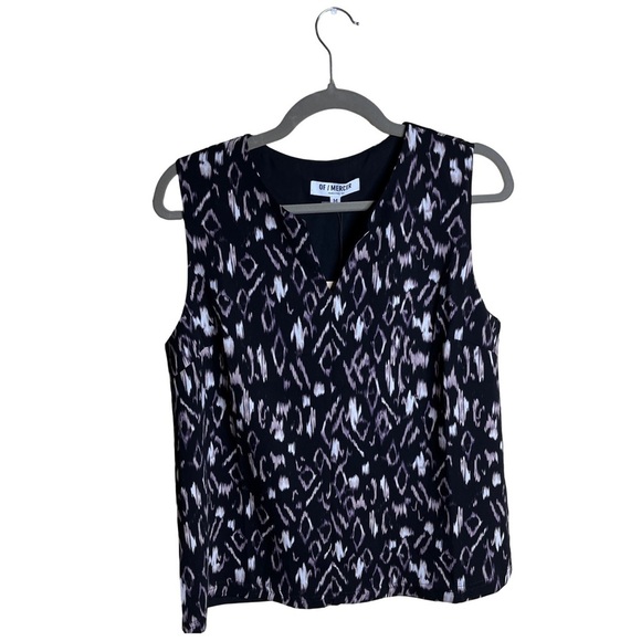 Of Mercer Sleeveless Blouse Black Abstract Ikat Print V-Neck Tank | Size L NWT - Picture 2 of 13